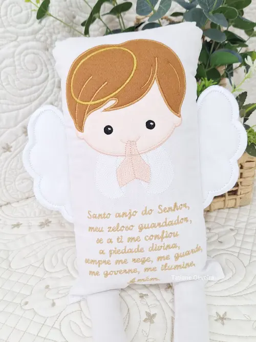 Naninha Anjo Com Oração do Anjo da Guarda - Naninha De Bebê Personalizada Com Oração