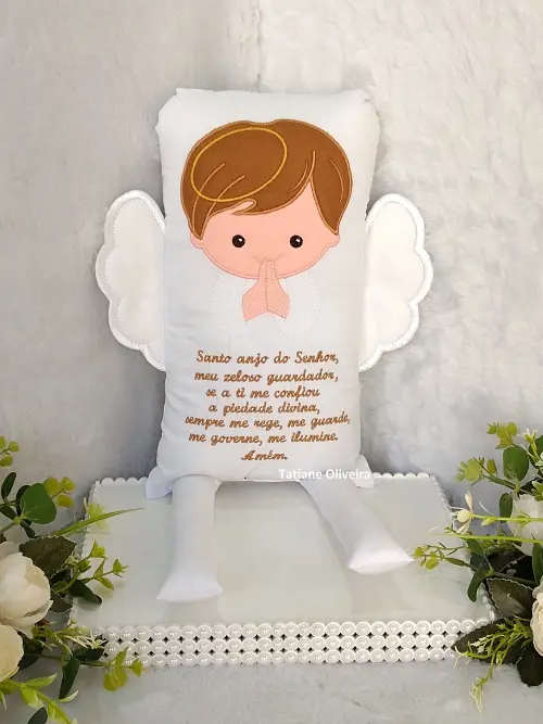 Naninha Anjo Com Oração do Anjo da Guarda - Naninha De Bebê Personalizada Com Oração