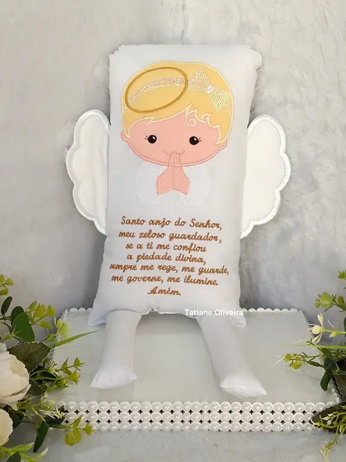 Naninha Anjo Com Oração do Anjo a Guarda - Naninha De Bebê Personalizada Com Oração