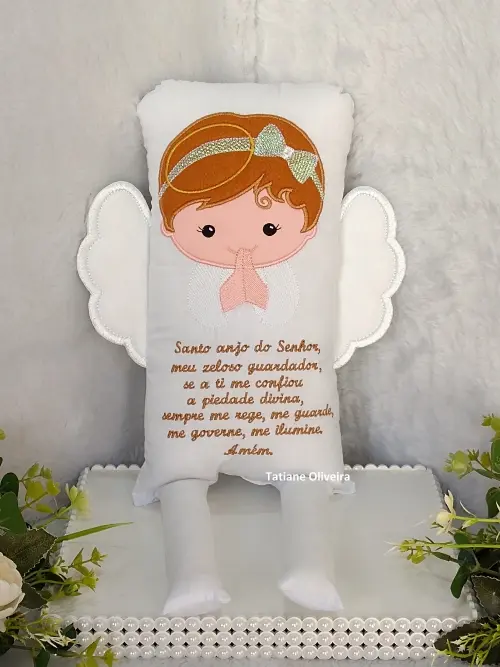 Naninha Anjo Com Oração do Anjo a Guarda - Naninha De Bebê Personalizada Com Oração