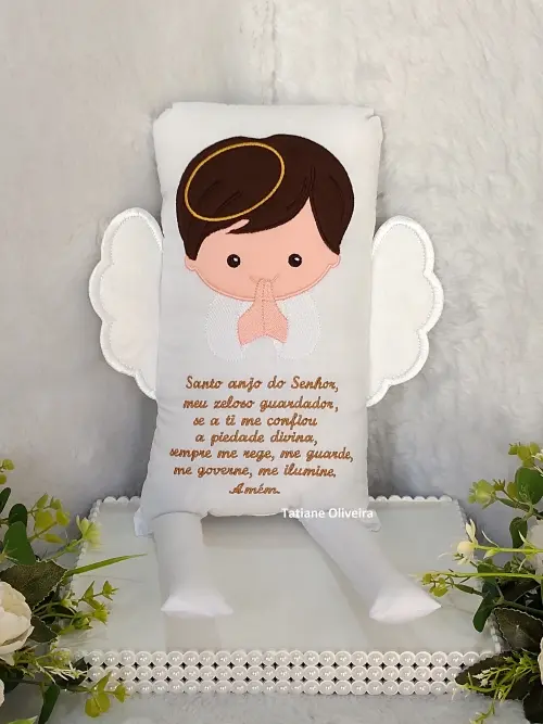 Naninha Anjo Com Oração do Anjo a Guarda - Naninha De Bebê Personalizada Com Oração