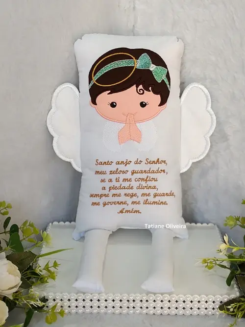 Naninha Anjo Com Oração do Anjo a Guarda - Naninha De Bebê Personalizada Com Oração