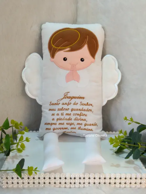 Naninha Anjo Com Oração do Anjo a Guarda e nome - Naninha De Bebê Personalizada Com Oração e nome