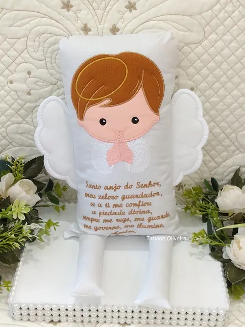 Naninha Anjo Com Oração do Anjo a Guarda - Naninha De Bebê Personalizada Com Oração