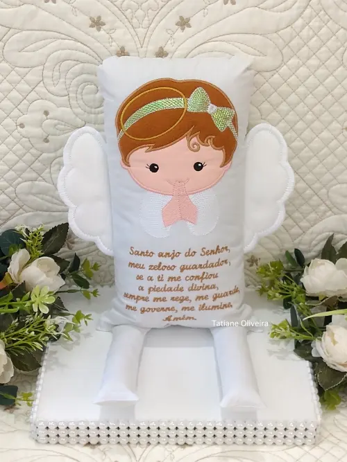 Naninha Anjo Com Oração do Anjo a Guarda - Naninha De Bebê Personalizada Com Oração