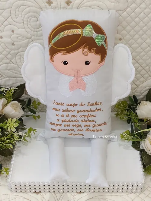 Naninha Anjo Com Oração do Anjo a Guarda - Naninha De Bebê Personalizada Com Oração