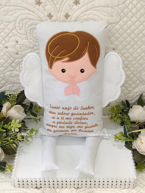 Naninha Anjo Com Oração do Anjo a Guarda - Naninha De Bebê Personalizada Com Oração