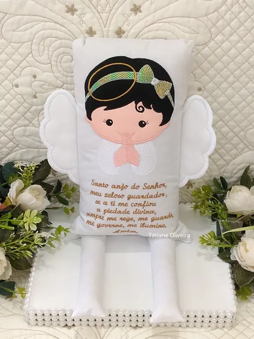 Naninha Anjo Com Oração do Anjo a Guarda - Naninha De Bebê Personalizada Com Oração