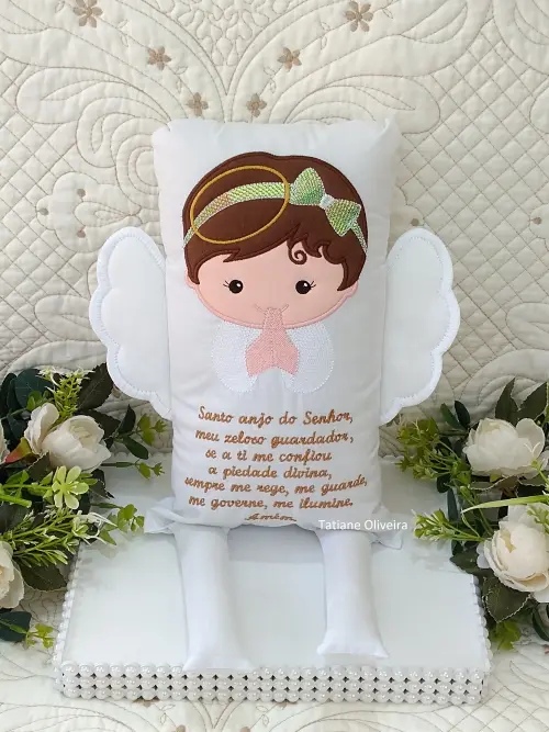 Naninha Anjo Com Oração do Anjo a Guarda - Naninha De Bebê Personalizada Com Oração