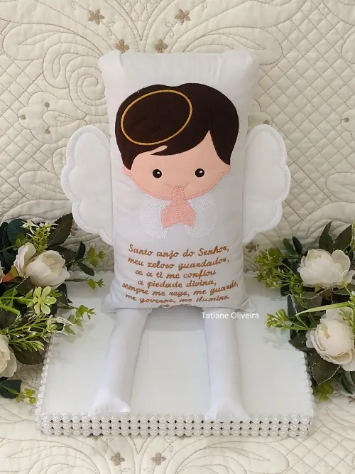 Naninha Anjo Com Oração do Anjo a Guarda - Naninha De Bebê Personalizada Com Oração