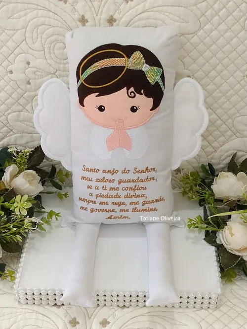 Naninha Anjo Com Oração do Anjo a Guarda - Naninha De Bebê Personalizada Com Oração