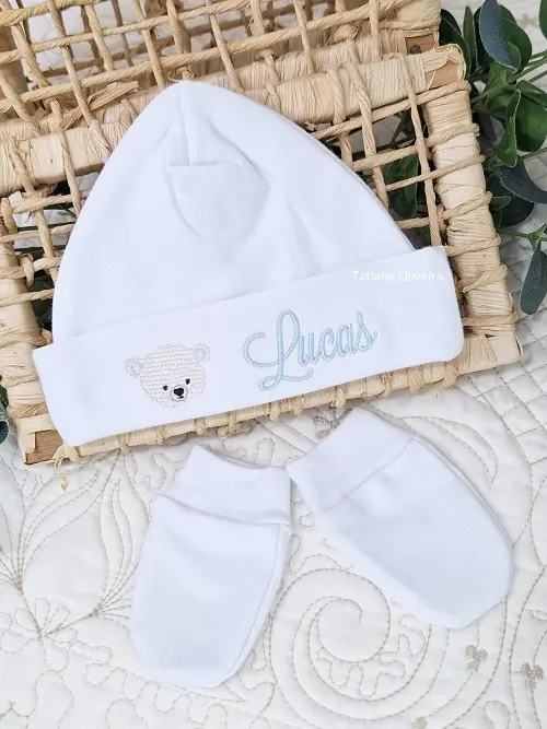 Touca de bebê recém nascido bordada - Touca de bebê personaliz