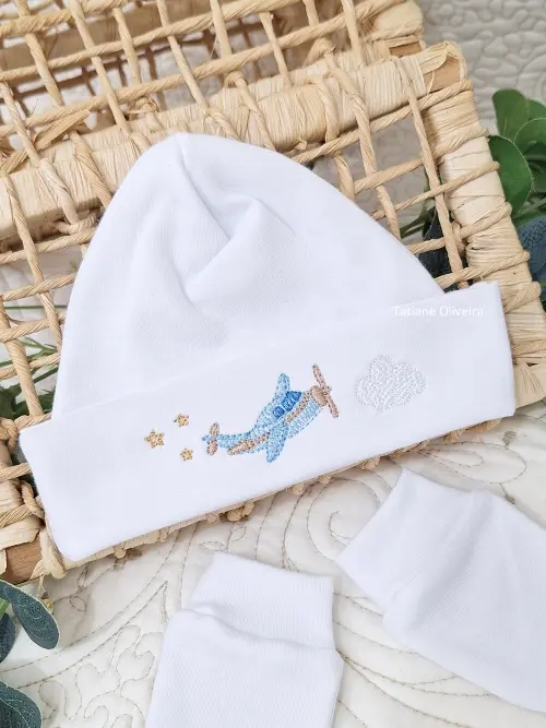 Touca de bebê recém nascido bordada - Touca de bebê personaliz