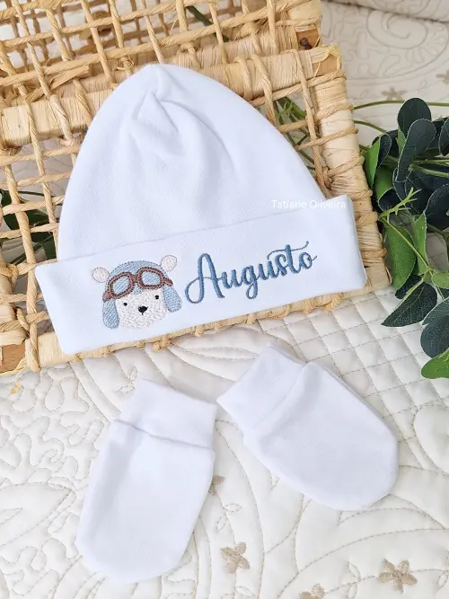 Touca de bebê recém nascido bordada - Touca de bebê personaliz