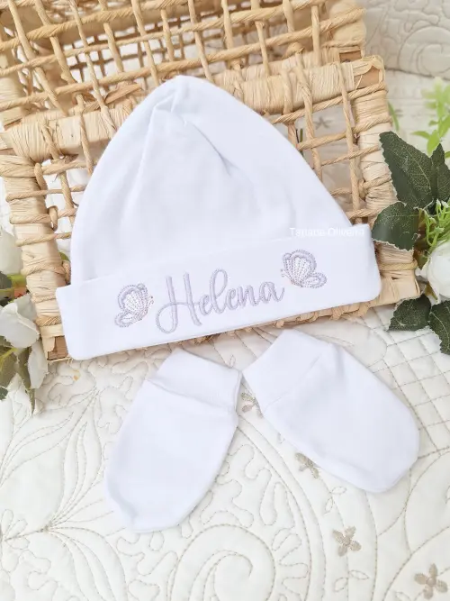 Touca de bebê recém nascido bordada - Touca de bebê personalizada