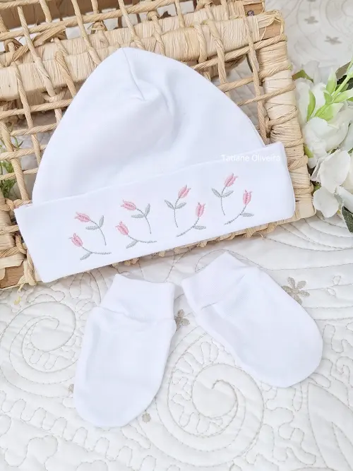 Touca de bebê recém nascido bordada - Touca de bebê personaliz