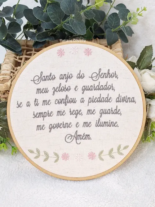 Enfeite Bastidor Bordado - Oração do Santo Anjo