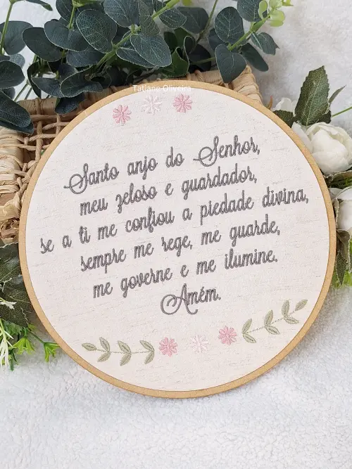Enfeite Bastidor Bordado - Oração do Santo Anjo