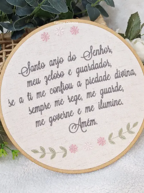 Enfeite Bastidor Bordado - Oração do Santo Anjo