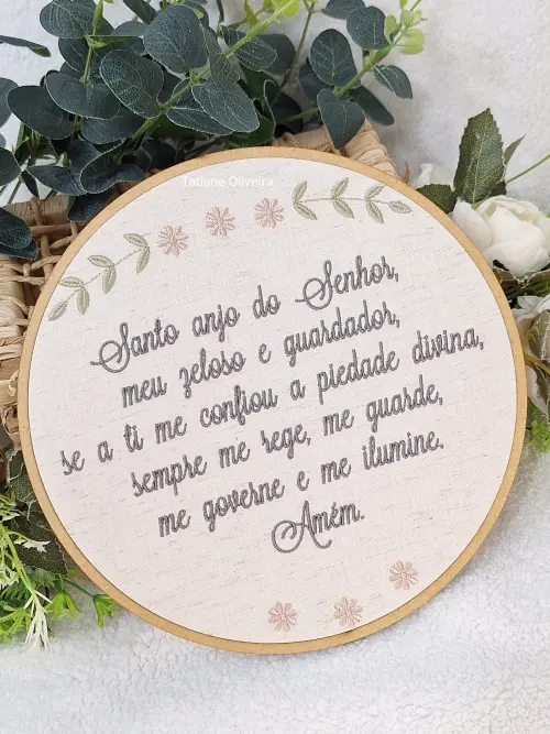 Enfeite Bastidor Bordado - Oração do Santo Anjo