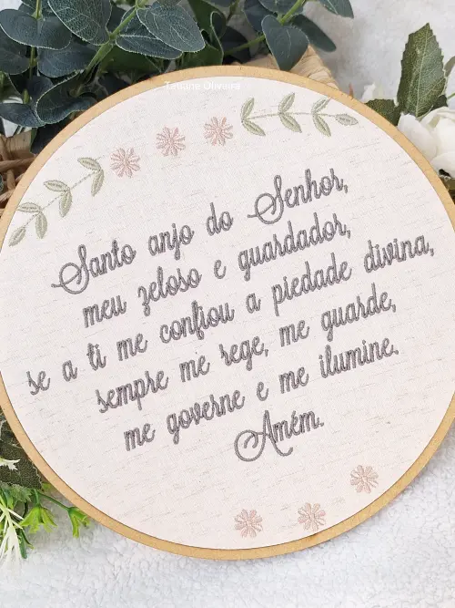 Enfeite Bastidor Bordado - Oração do Santo Anjo