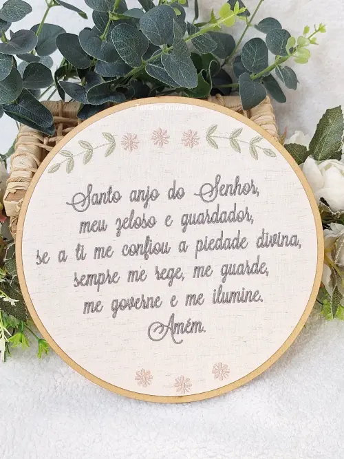 Enfeite Bastidor Bordado - Oração do Santo Anjo