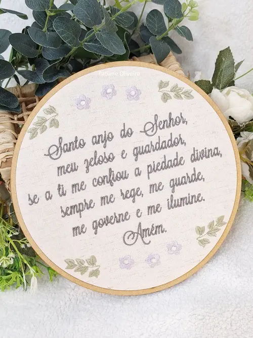 Enfeite Bastidor Bordado - Oração do Santo Anjo
