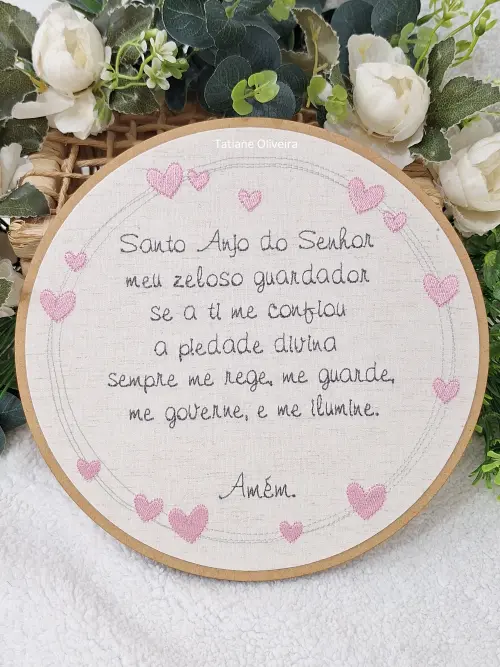 Enfeite Bastidor Bordado - Oração do Santo Anjo