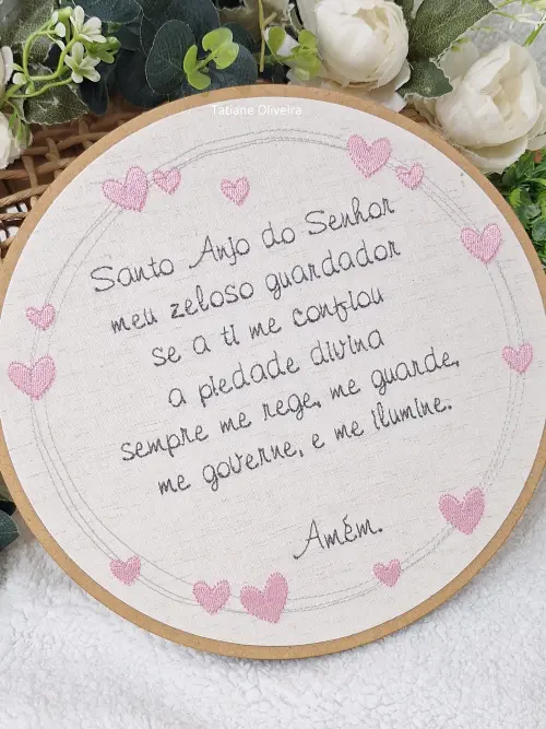 Enfeite Bastidor Bordado - Oração do Santo Anjo