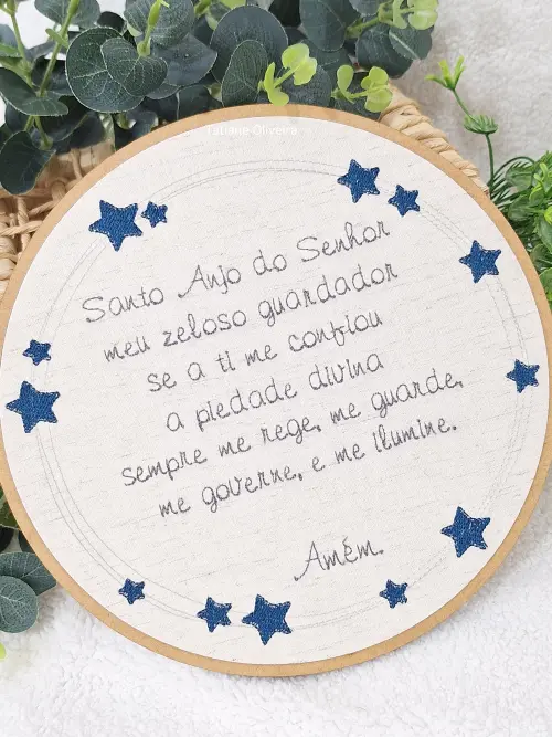 Enfeite Bastidor Bordado - Oração do Santo Anjo
