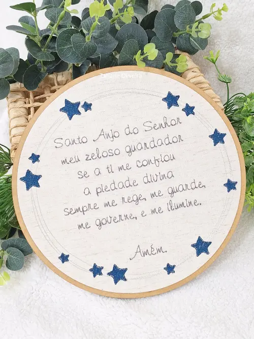 Enfeite Bastidor Bordado - Oração do Santo Anjo