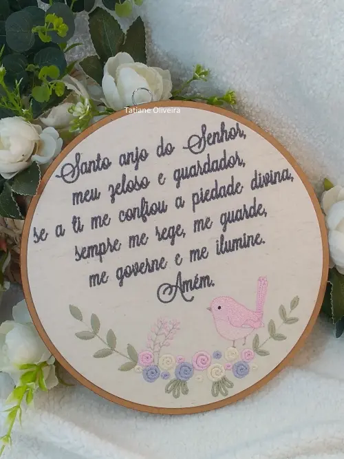 Enfeite Bastidor Bordado - Oração do Santo Anjo