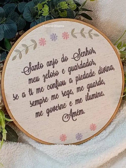 Enfeite Bastidor Bordado - Oração do Santo Anjo