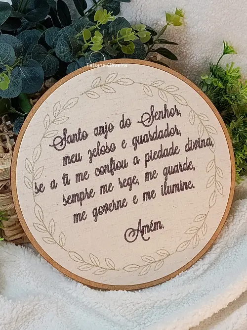 Enfeite Bastidor Bordado - Oração do Santo Anjo