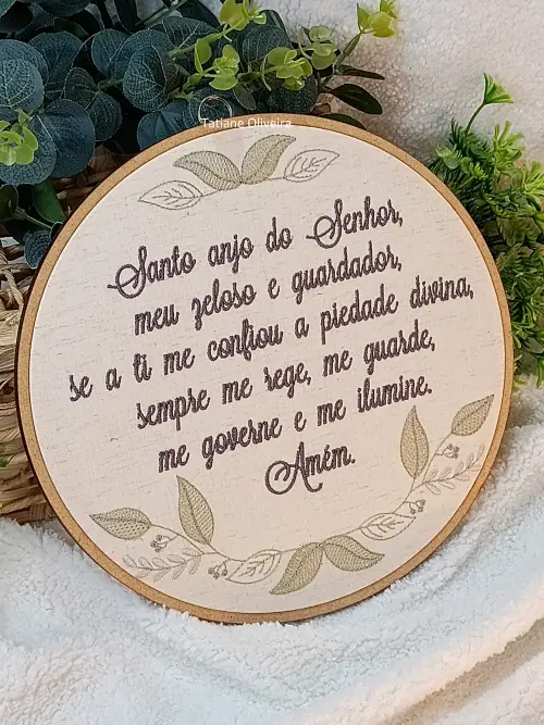 Enfeite Bastidor Bordado - Oração do Santo Anjo