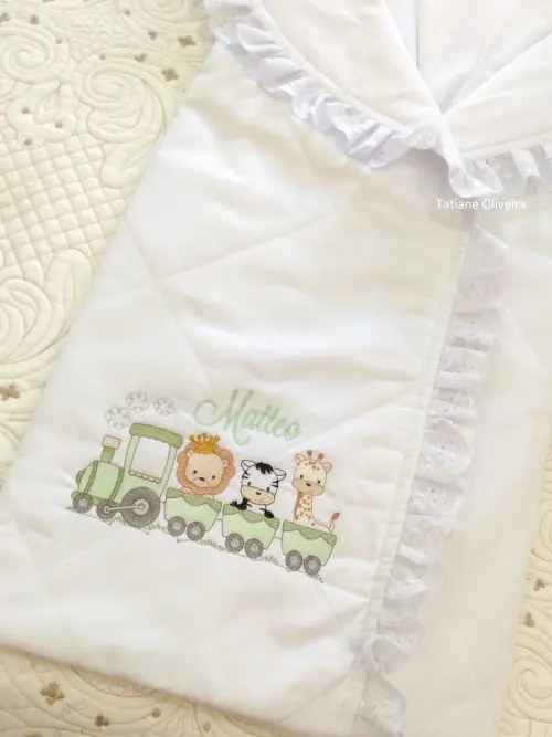 Saco de dormir para bebê bordado personalizado - Porta bebê bordado