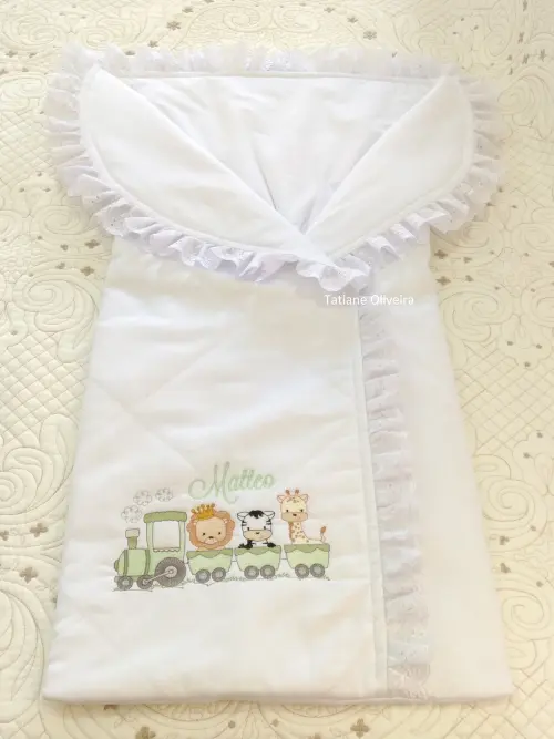 Saco de dormir para bebê bordado personalizado - Porta bebê bor