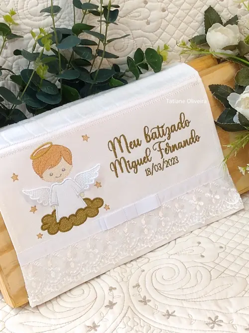 Toalha De Batizado Bordada - Toalha De Batizado Personalizada Com Nome E Data