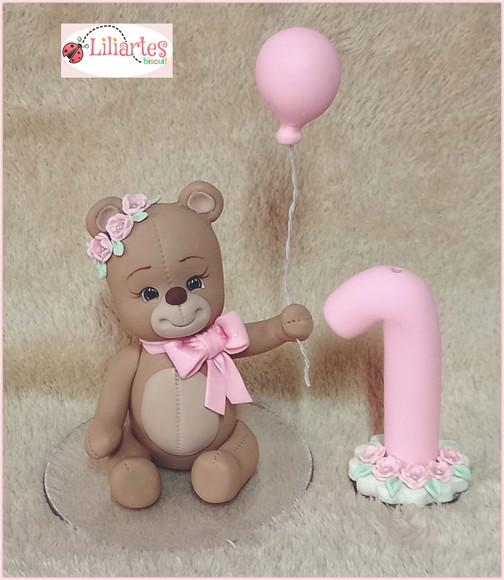 Ursinha com Vela_topo de Bolo 15cm
