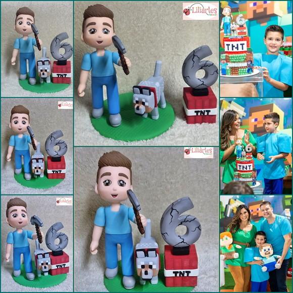 Topo de Bolo Minecraft c/ Boneco Estilizado 18cm