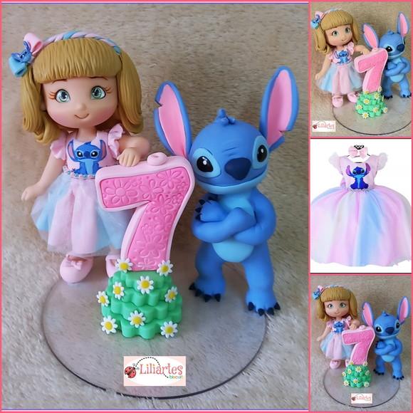 Bonequinha Aniversariante 17cm com Personagem Stitch