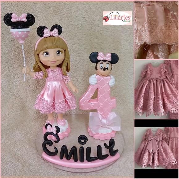 Topo de Bolo Tema Minnie Rosa C/bonequinha Personalizada