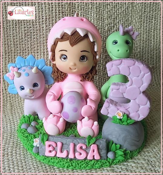 Topo de Bolo Dinossauro Baby Rosa-16cm