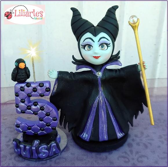 Topo de Bolo Malévola com Vela Personalizada-17 cm