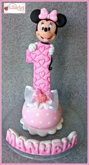 Topo de Bolo Minnie Rosa Estilizada com Nome_15 cm
