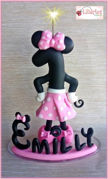 Topo de Bolo Minnie Rosa Estilizada com Nome_15 cm