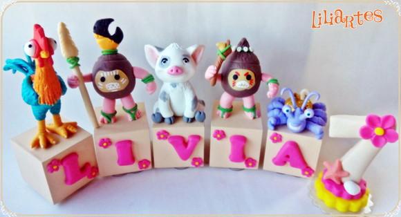 Kit 5 Cubos Decorados +vela Numeral/ Moana