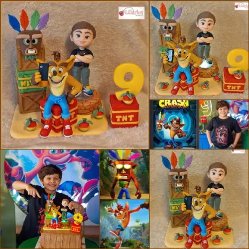 Topo de Bolo Tema Crash Bandicoot c/ Luz de Led