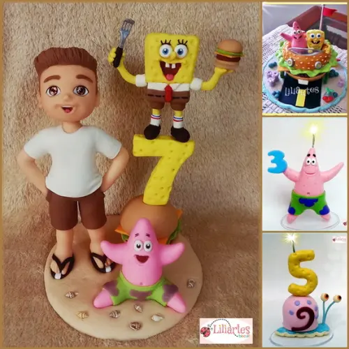 Topo de Bolo Bob Esponja com Boneco Aniversariante 16cm