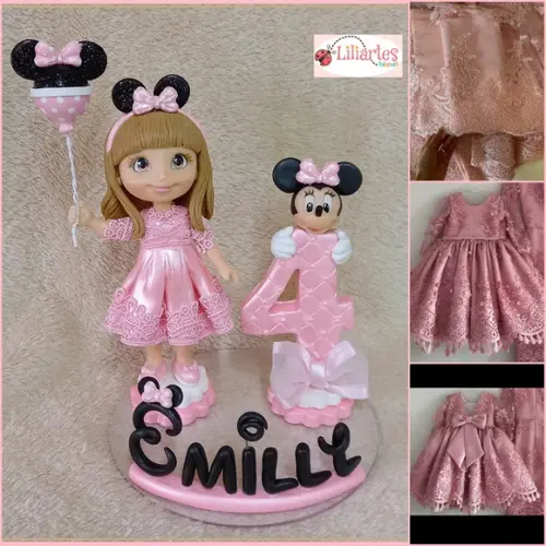 Topo de Bolo Tema Minnie Rosa C/bonequinha Personalizada